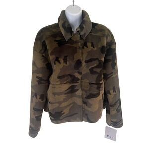NVLT Camo Faux Fur Jacket  Collared Hidden Snap Closure‎ Small NWT